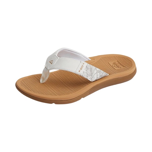 Reef Shoes - Reef Santa Ana Womens Flip Flop Sandals White Tan Palm Leaf Print Size 9 G-22